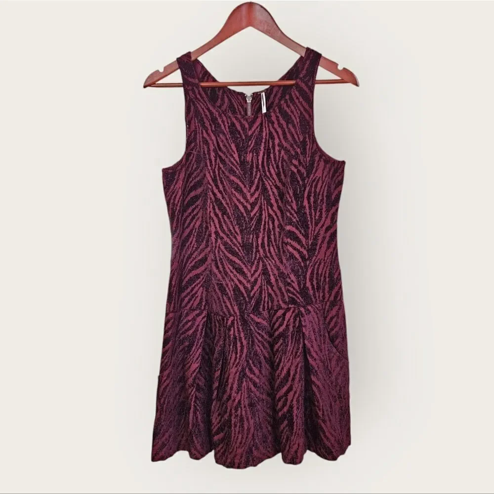 Free People Chenille Zebra Print Drop Waist Pleated Mini Dress in Mulberry 6